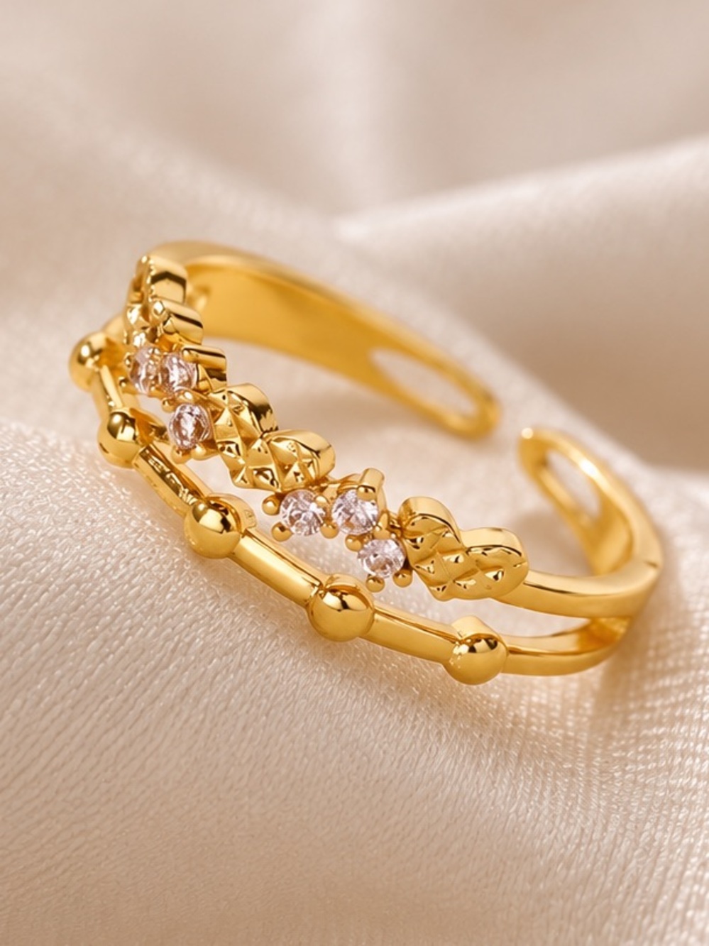 18K Gold PVD Adjustable Ring | 304 Stainless Steel | Cubic Zirconia | Minimalist